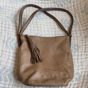 HOBO Tan Leather Shoulder Bag / Backpack with Tassel